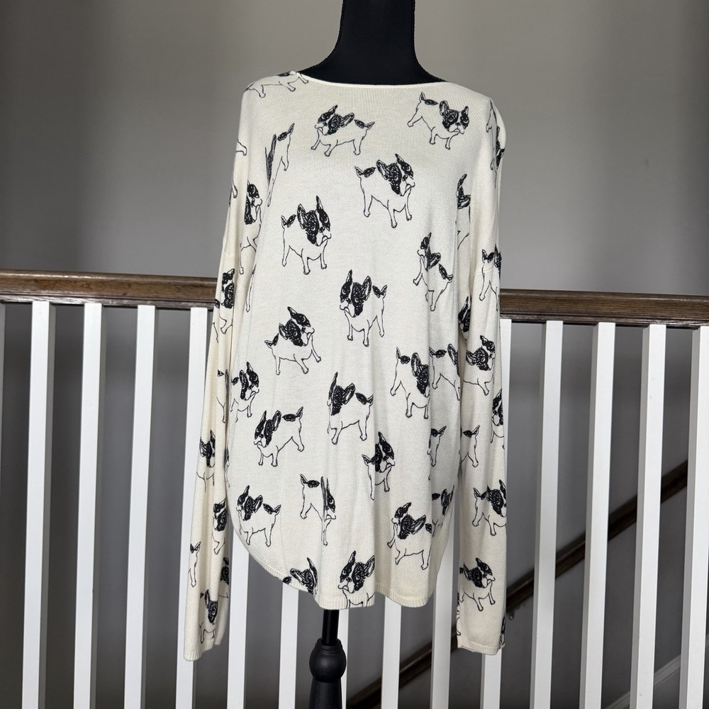 Olivia & Grace French Bulldog Cashmere Blend Sweater XL Dog Graphic Novelty‎ AOP